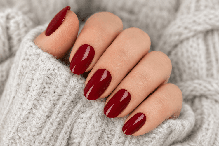 Glossy burgundy manicure