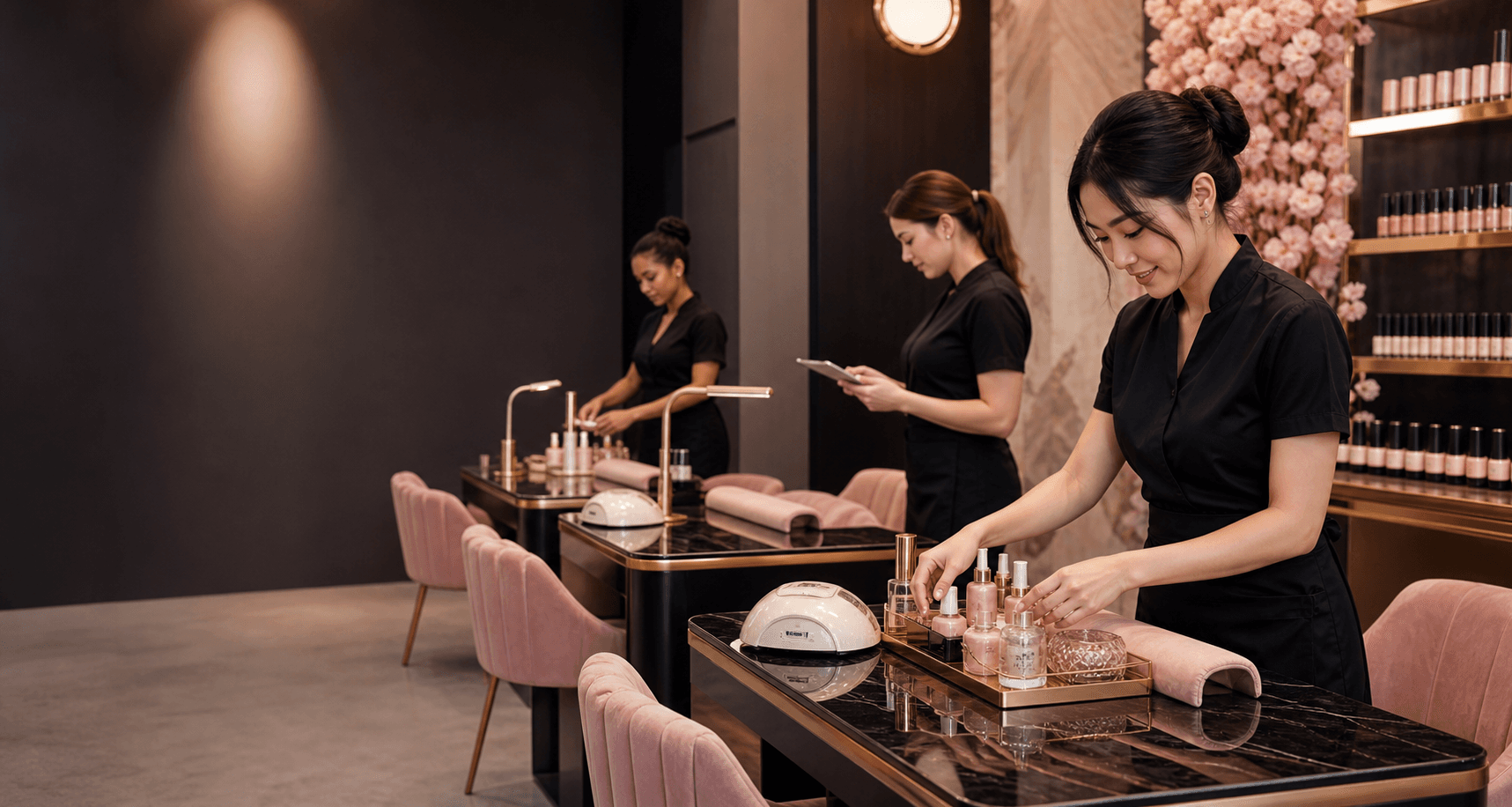 Win Nail Lounge team preparing the salon
